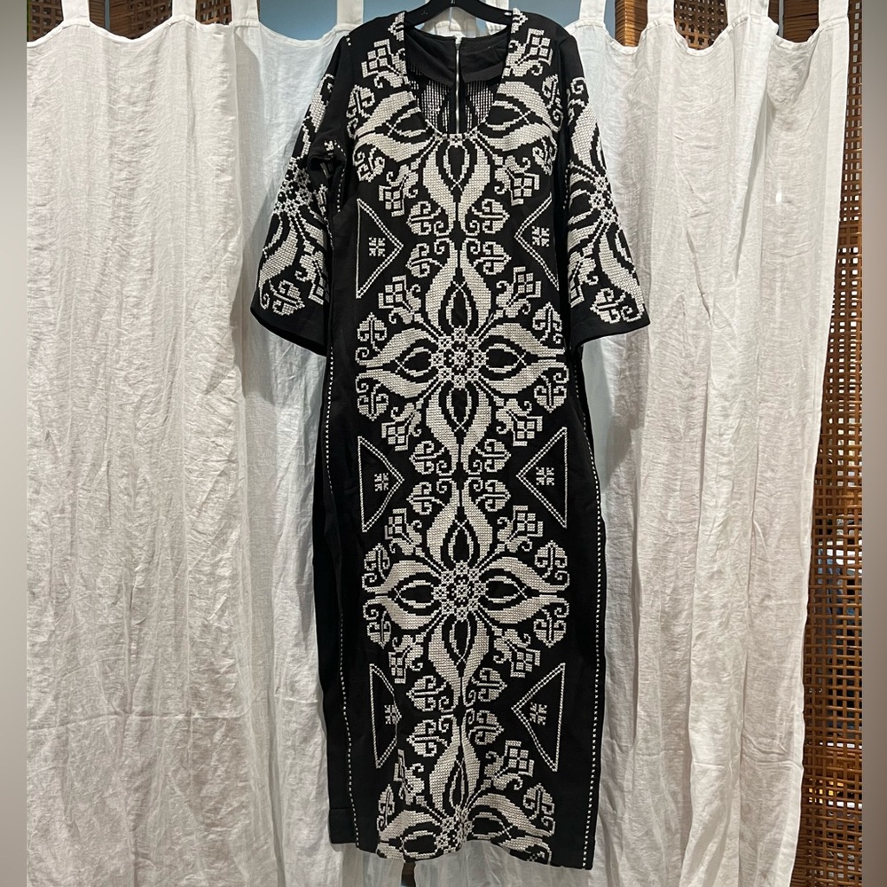 Vintage Mexican Hand Woven Embroidered Dress with Side Slits